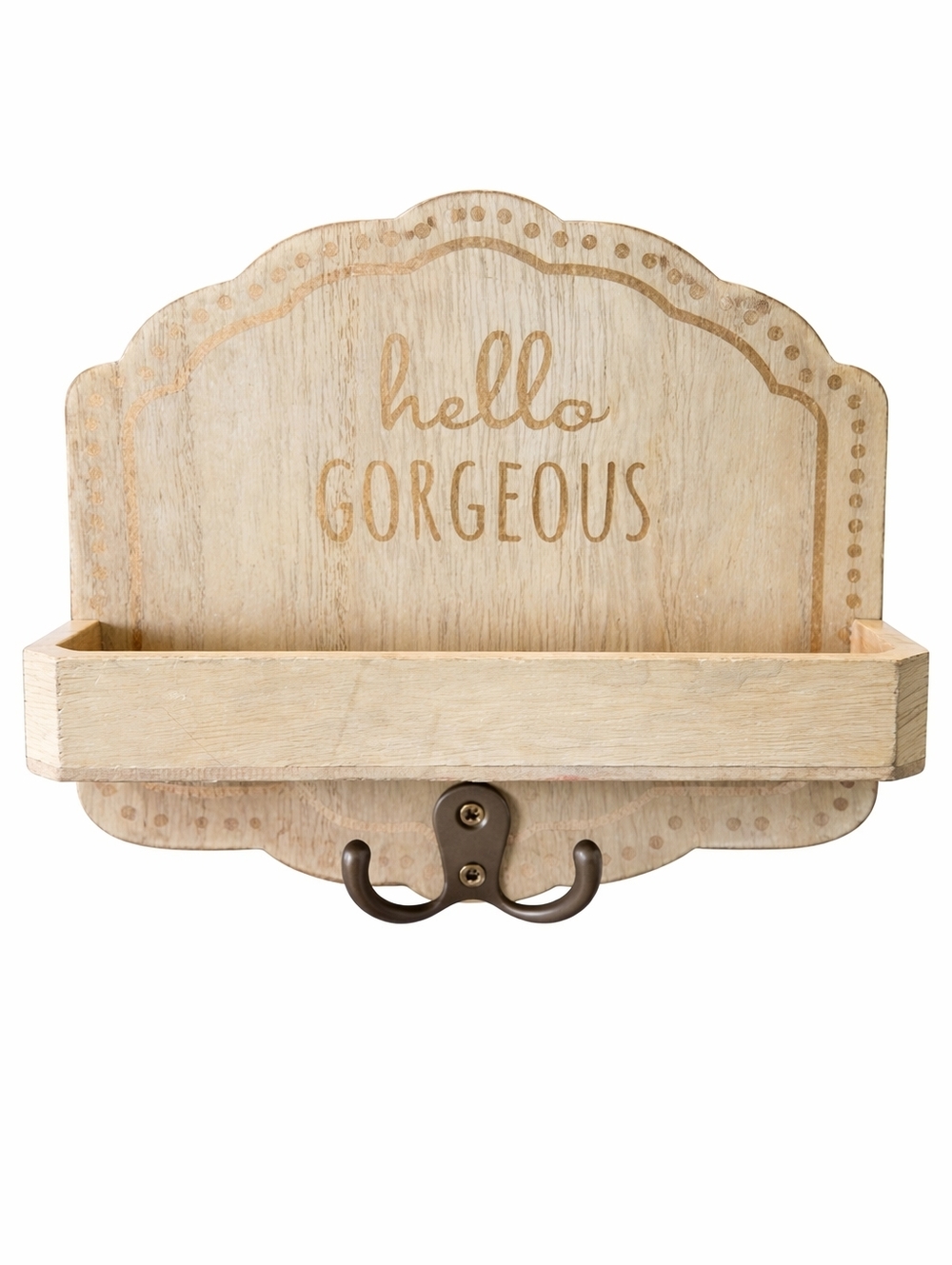 Hello Gorgeous Wall Hook Shelf Rustic Key Holder Jewelry Organizer Wood Entryway
